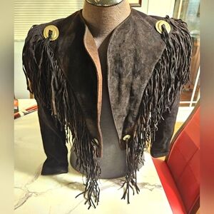 Scully vintage western wear leather fringe concho black suede jacket
